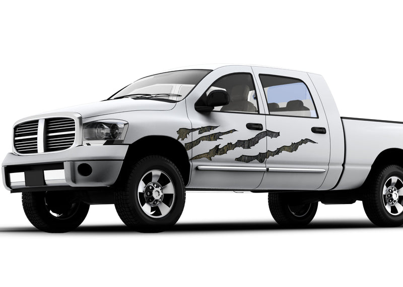 camo shred vinyl decal on white truck